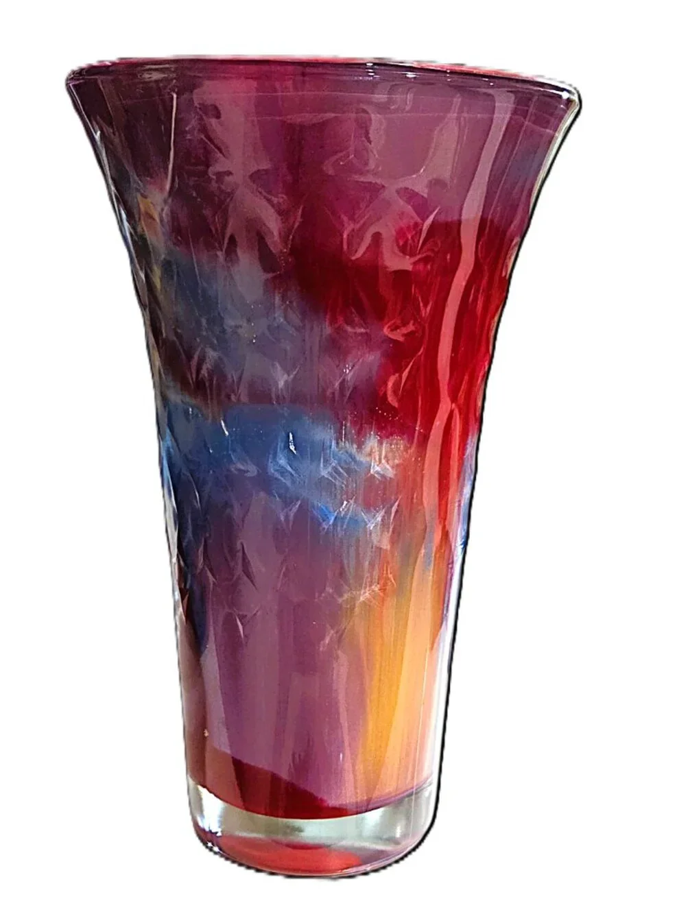 Hand-Painted Acrylic Pour Vase, Red Blue Gold Abstract Art Home Décor